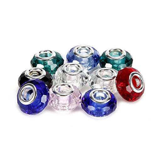 10Pcs Czech Colorful Crystal Channel Birthstone Pendant Charm Beads Silver Set